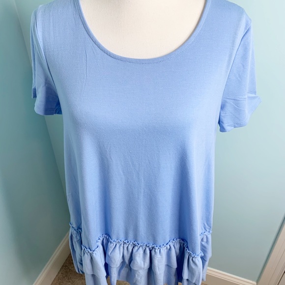 Zenana Outfitters Tops Womens Baby Blue Tunic Top With Ruffles